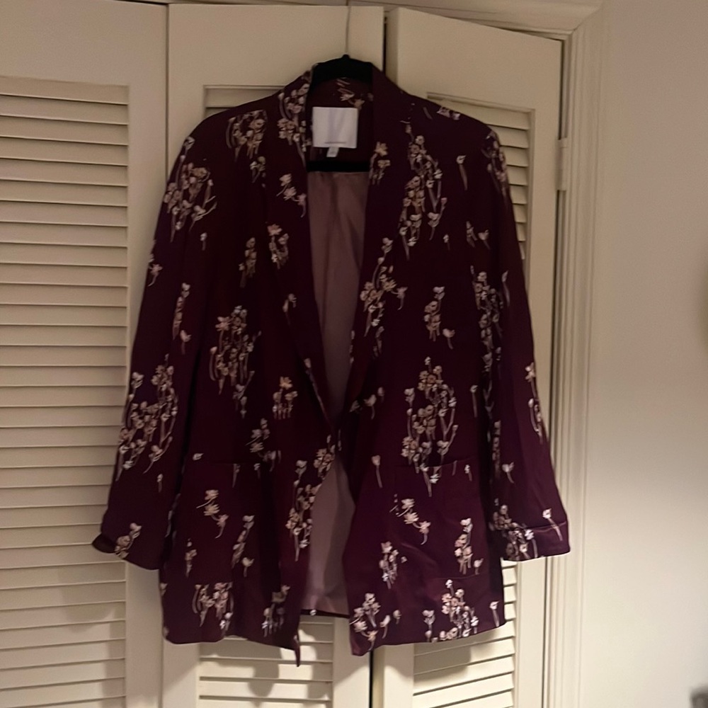 Burgundy floral silk blazer